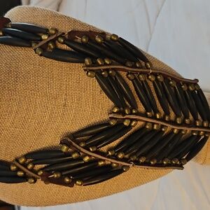 Handcrafted Black Bone  and Brass Gold Necklace Leather Handmade Authentic